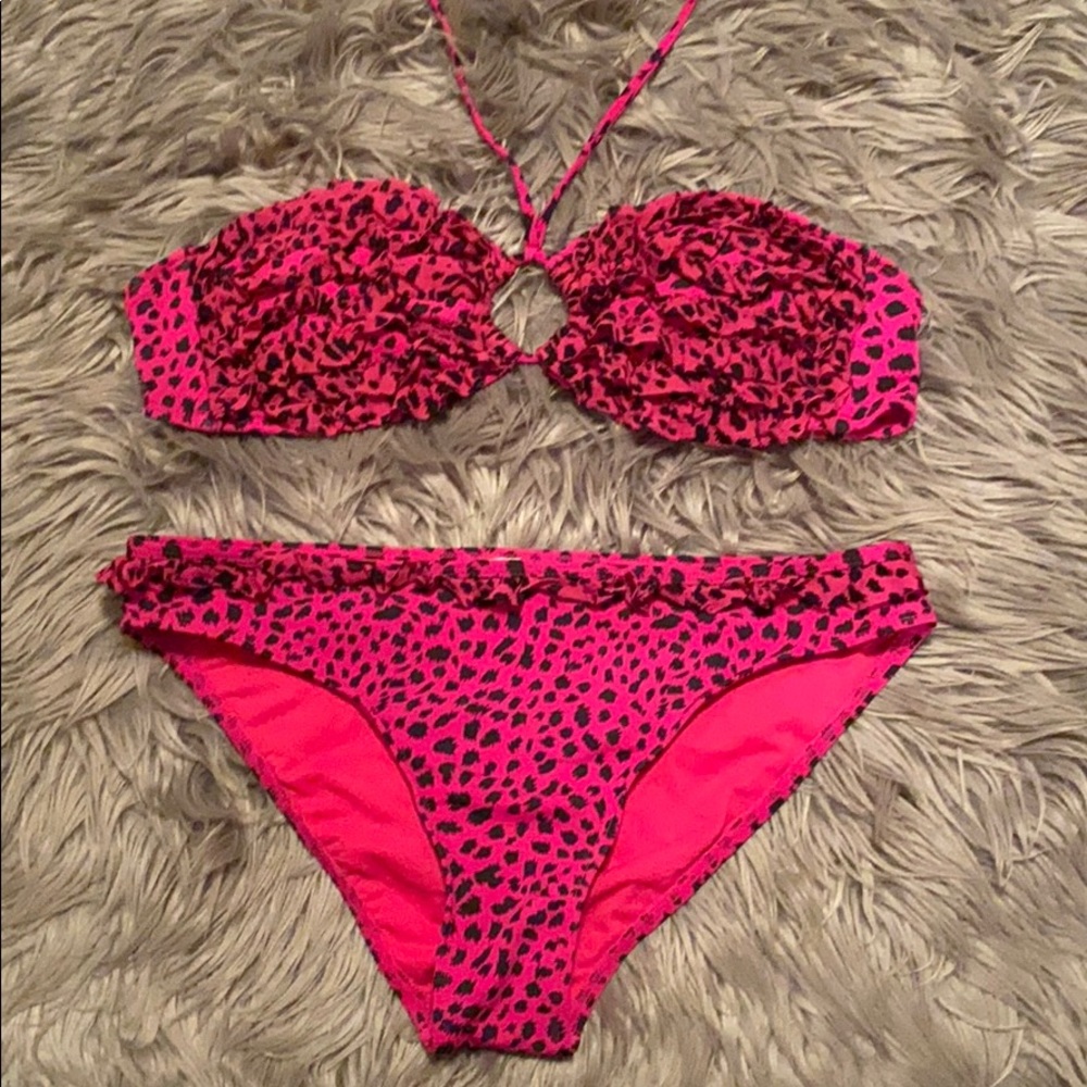 Xhiliration pink and black animal print bikini